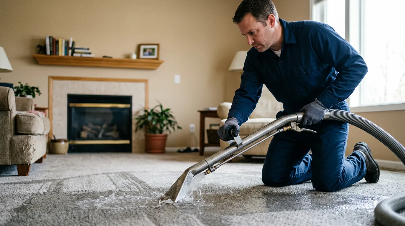 Water damage restoration technician working near Grand Mound, IA
